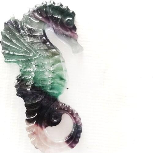 Natural Rainbow Fluorite Hippocampus Figurine Hand Carved Quartz Animals Statue Healing Crystal Stone Carfts Home Decoration