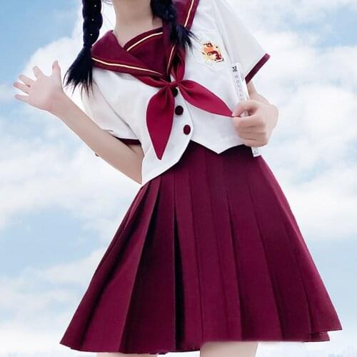 JK007 Lovely JK Suit Short Sleeve Shirt Pleated Skirt Bow Tie Woman School Uniform Sailor Navy Cosplay Costumes Student Girls