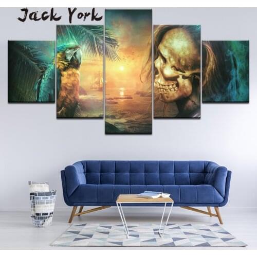 Canvas Painting Hot Autumn Winter skull and owl 5 Pieces Wall Art Painting Modular Wallpapers Poster Print Home Decor