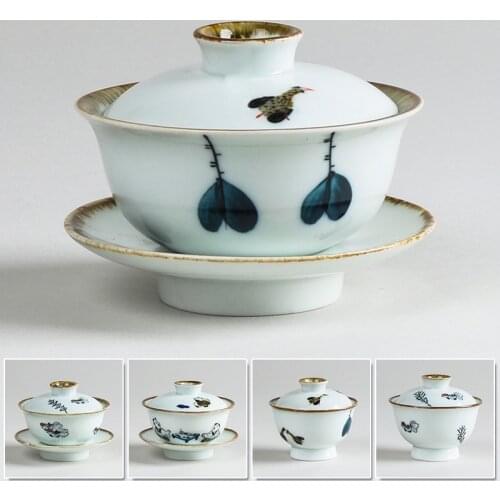 Chinese Tea Tureen Set Gaiwan Ceramic Teaware Sets Hand-painted Bone China Blue and white porcelain Kung Fu Tea Set Bowl