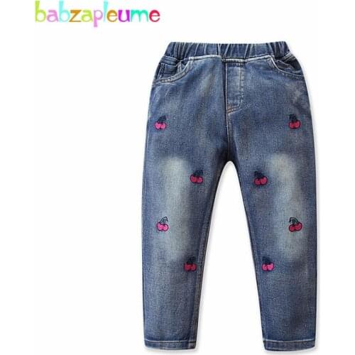 1-6Years/Spring Fall Korean Children Clothes Kids Denim Pants Fashion Casual Cute Cherry Baby Girls Jeans Toddler Trouser BC1205