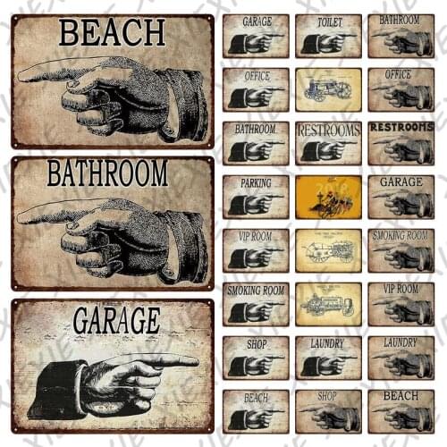 Directive Signs Tin Sign Iron Painting Finger Pointing Metal Plate for Shop Laundry Office Restroom Garage Beach Decoration