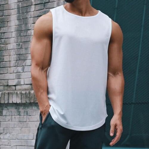 Men Vest Solid Color Sleeveless Polyester Summer Fitness Top for Sports