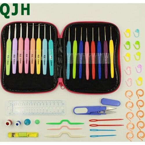 51pcs Functional 5 Types Crochet Hooks Set Aluminum Knitting Needles Tool Sets With Scissors&rule,DIY Sewing Craft Accessories