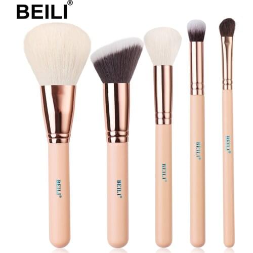 BEILI Rose Golden 5pcs Pink Makeup Brush Set Powder Contour Concealer Eye Shadow Makeup Tool set of brushes