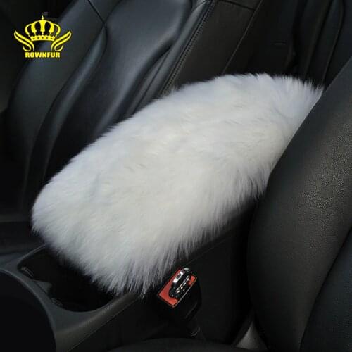 ROWNFUR Australian sheepskin Car Armrest Cover Center Auto Accessories Universal Armrest Covers Protect Arm Rest Warm Mats