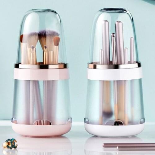 10 Holes Makeup Brush Storage Box Round Dustproof Desktop Organizers With Cover Shelf Portable Eyebrow Pencil Scrub Bucket