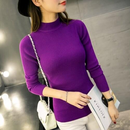 OHCLOTHING New Korean Short semi Turtleneck Shirt female long sleeved Pullover Sweater slim slim thickening