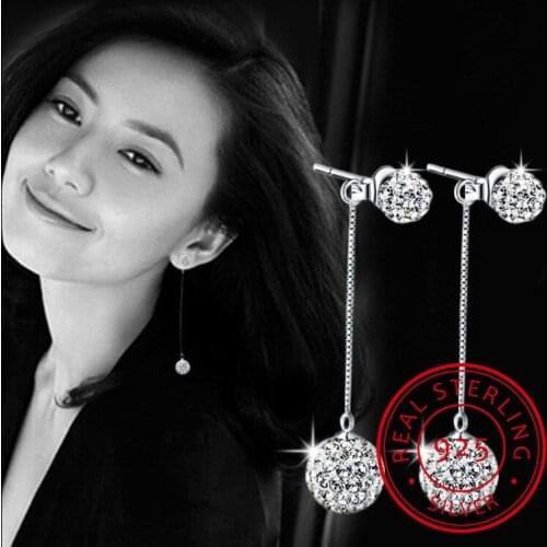 New Arrival!! 925 Sterling Silver Earrings Full Crystal Ball Long Tassel Stud Earrings brincos For Women S-E01