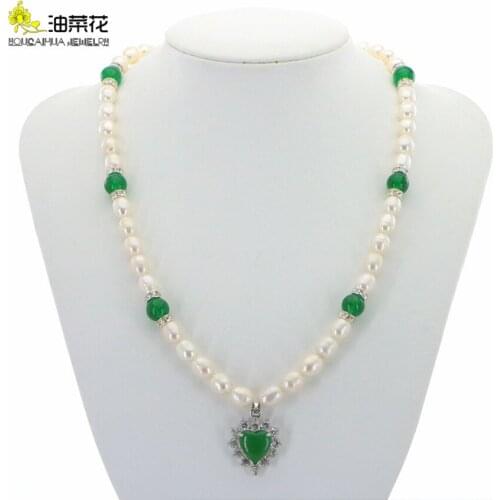 Natural Cultured Pearl Rice Bead Shape Jaspers Pendant Necklace Woman Fashion Glamour Jewelry Mother Holiday Christmas Gift AAA