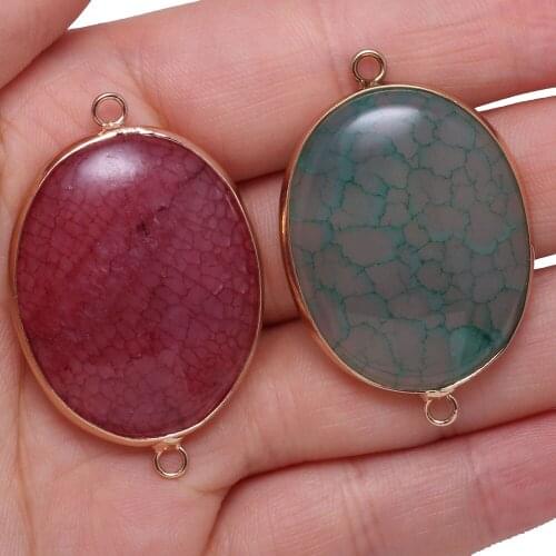 Natural Stone Round shape Dragon Agate Pendant Double hole connector for jewelry making DIY necklace bracelet accessories