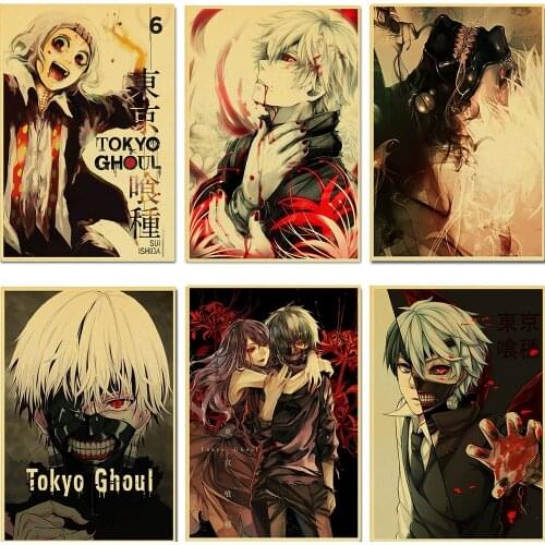 Tokyo Ghoul Anime Posters Gold Wood Retro Poster Canvas Painting Home Decor Wall Art Picture Photos for Childrens Room Decor
