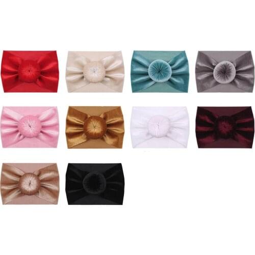 Cute Soft Newborn Baby Girls Kids Velvet Hairband Headband Donut Turban Big Ball Head-Wrap Toddler Solid Color Headwear