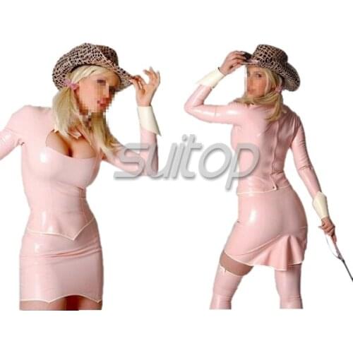 PINK RUBBER DRESS MINI LATEX LONG SLEEVE FOR WOMAN SUITOP
