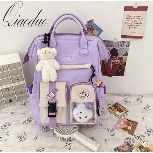 Qiaoduo Preppy Backpack Women Waterproof Candy Colors Backpacks Fancy High School Bags for Teenage Girl Cute Travel Rucksack