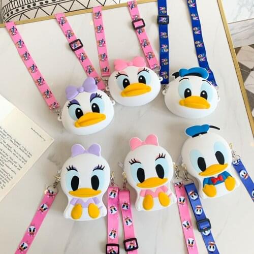 Disney Mickey Minnie Mouse Silicone Coin Purse Stitch Donald Duck Daisy Frozen Cartoon Anime Figure Shoulder Bag Kids Gift Toys