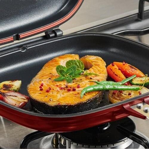 Double Side Grill Frying Pan Cookware 28CM Stainless Steel Double Face Frying Pan Kitchen Accessories Cooking Tool Kitchen Goods