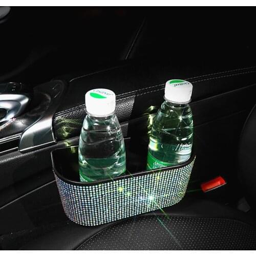 Rhinestone Car Storage Bag Box Seat Organizer Box Crystal Multi-Pockets Container Stowing Tidying Trash Bin