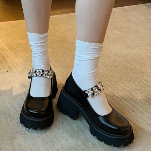 Party Shoes For Girls Fall Retro Lolita Shoes Black High Heels Casual Creepers Rhinestone Ladies Platform Shoes Pumps Gothic