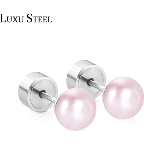 LUXUSTEEL Round Imitation Pearl Stud Earring Fashion Jewelry Brinco Stainless Steel pendientes Earring Women Men Wholesale Party