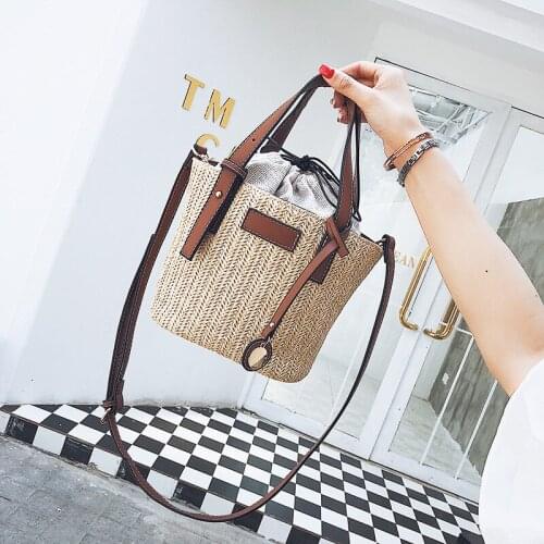 Females Handmade Straw Bucket Bags 2020 Spring Summer Vacation Beach Bags For Women Lady Travel Casual Handbags Shoulder Bags