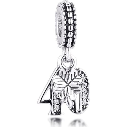 Fandola 925 Sterling Silver 40th Celebration Dangle Charms Fits Original Bracelet Beads for Women DIY Jewelry Making Pulseras