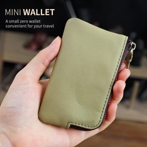 Genuine Leather Womens Wallet Mens Small Purse Key Holder Case Mini Functional Pouch Zipper Card Wallet