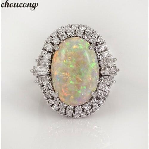 Choucong Vintage Big Opal Ring 925 silver AAAAA Zircon cz Party Wedding Band Rings For Women men Fashion Jewelry