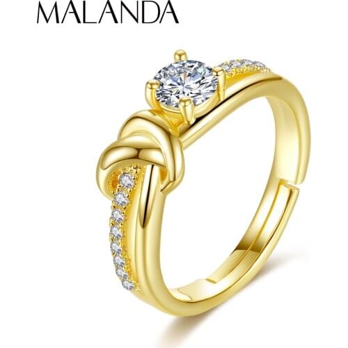 Malanda Lovely Heart Shape Gold Rings For Women New Fashion 5A Top Zircon Open Rings Jewelry Girl Gift Accessories