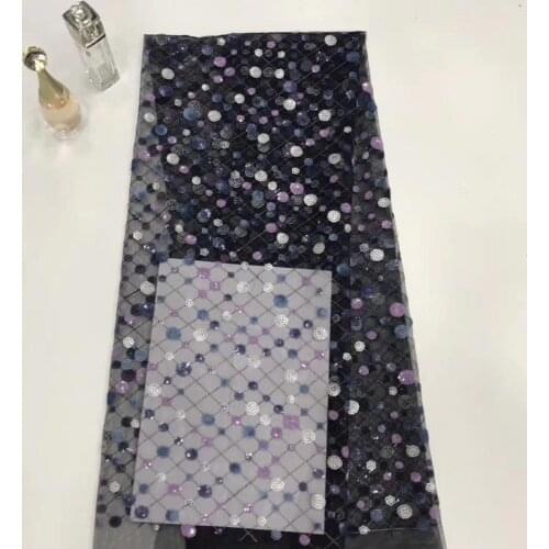 2019 new 5yards A8524 black mesh dobby shining sequin embroidery net mesh lace fabric for sawing evening bridal wedding