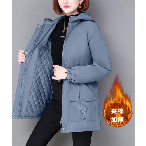 2021 Winter Plus Size Thicken Cotton hooded Jacket Female Coat Solid Casual Warm Ladies Outerwear Slim Mid-length Hooded Parkas