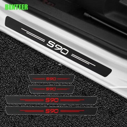 4pcs Carbon Fiber Car Door Sticker For Volvo S90 Auto Accessories