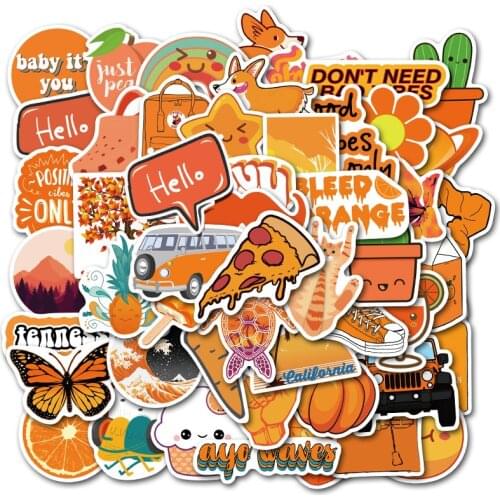 50PCS/set Warm Orange Vsco Sticker Decal Pizza Fruit Pegatina For DIY Laptop Phone Skateboard Suitcase Cute Girl Stickers