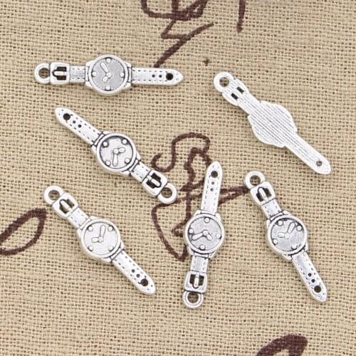 50pcs Charms Watch Clock 24x6mm Antique Silver Color Pendants DIY Necklace Crafts Making Findings Handmade Tibetan Jewelry