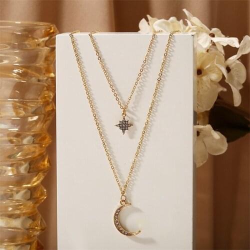 51210 hanzhishang new star moon inlaid diamond pendant necklace creative multi layer alloy necklace