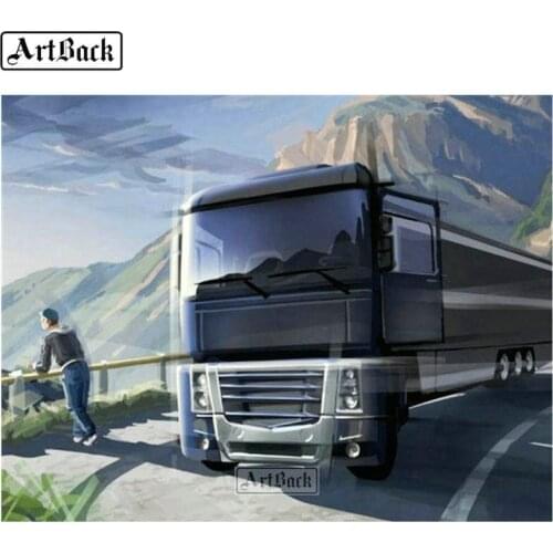 5d diamond painting big truck pattern full square & round diamond mosaic car landscape sticker diamond cross stitch decoration