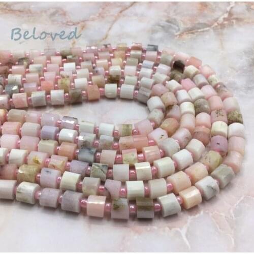 6x6mm Genuine Cylinder Pink Opal Loose Beads, High Quality Raw Opal Quartz Gems Drilled Bead For Jewelry Making, BG18228