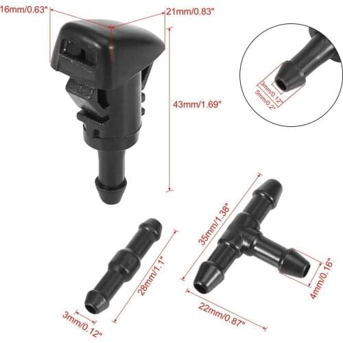 Black Windshield Washer Nozzles Fluid Squirter Kit Parts Rubber Gasket