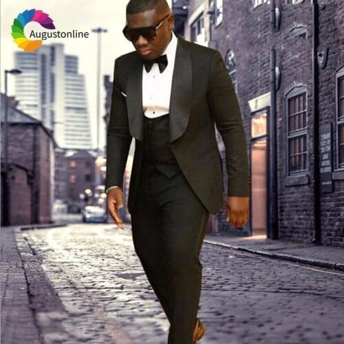 Black Men Suits 3Piece Jacket Pants Vest Wide Shawl Lapel Wedding Suits for Best Man Blazers Suit Slim Fit Groom Tuxedos Ternos