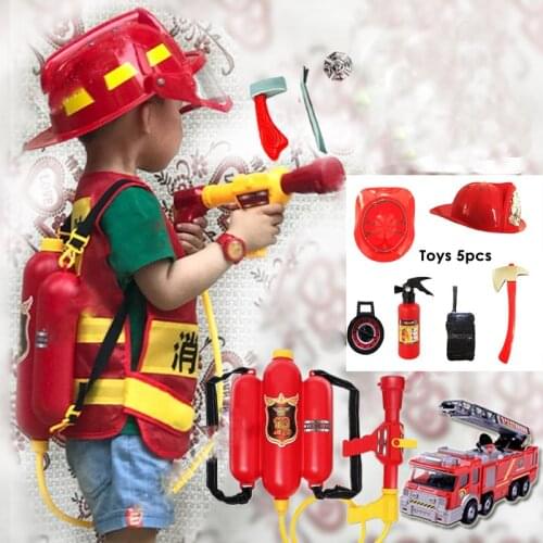 Kids Halloween Fireman Costume Cosplay Childrens Day Work Policeman Uniform Toys Set Car Baby Girl Boy Fancy Gift Firefighter