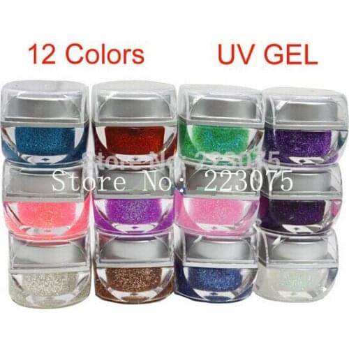 DIY New Mix 12 Colors Glitter UV Builder Gel Acrylic Set for Nail Art Tips