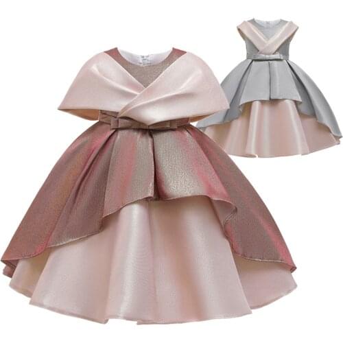 For 1-12 Yrs Fancy Baby Girl Princess Formal Dress for Girls Wedding Birthday Party Clothing Wear Beaded Satin Ball Gown Frocks