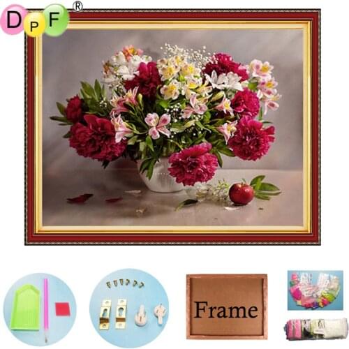 DPF diamond embroidery flower with frame diamond painting cross stitch home decor full round diamond kits