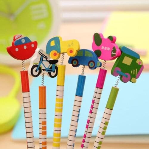 6 Pcs / pack , New Hot Selling Handmade Wooden Pencil Cartoon Vehicles Pencils Creative Trend Stationery Children Student Pencil