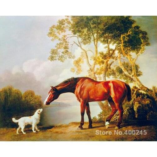 Classic paintings on Canvas Bay Horse and White Dog George Stubbs Art reproduction High quality Hand painted Living room Decor