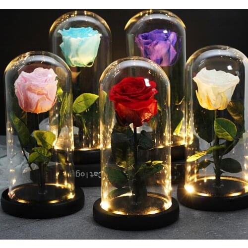 2020 Beauty and the Beast red rose in a glass dome on a black base gives a Valentines Day gift