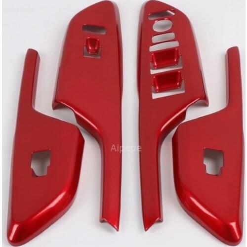 Red Carbon Fiber Style Car Interior Armrest Window Lift Switch Button Cover Trim Bezel For Honda Civic 2016 2017 2018 2019 LHD