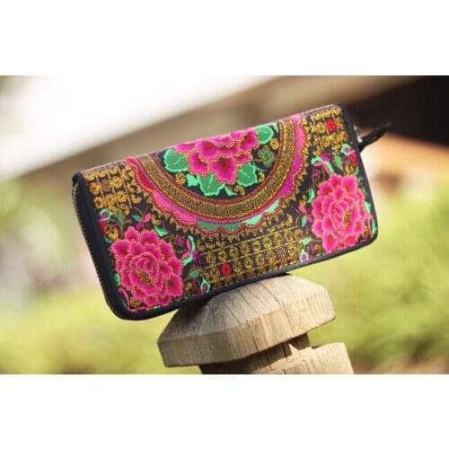 Creative gift beautiful lady embroidered flower Money Tree ethnic wallet clip coin girl money card holder women fashion purse