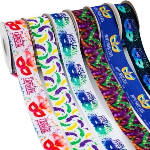 Happy Mardi Gras Ribbon Print Flower Grosgrain/Satin Ribbon DIY Crafts 5 Yards Hair Bows DIY Accessories