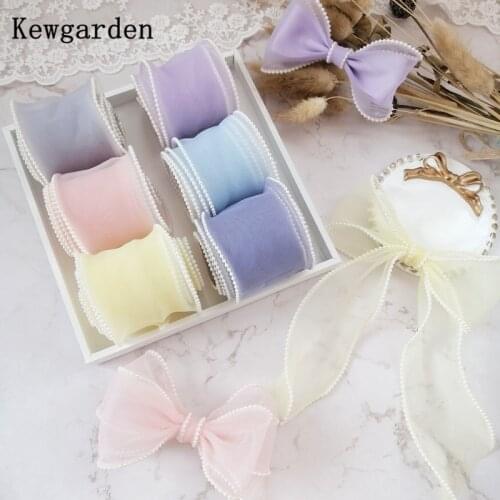 Kewgarden Beaded edge Organza Ribbons 5.5cm 2" DIY Hair Bow Accessories Handmade Tape Packing Webbing 10 Yards